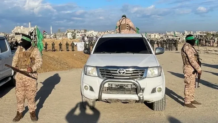 Red Cross vehicles arrive in Gaza’s Khan Younis ahead of hostage handover