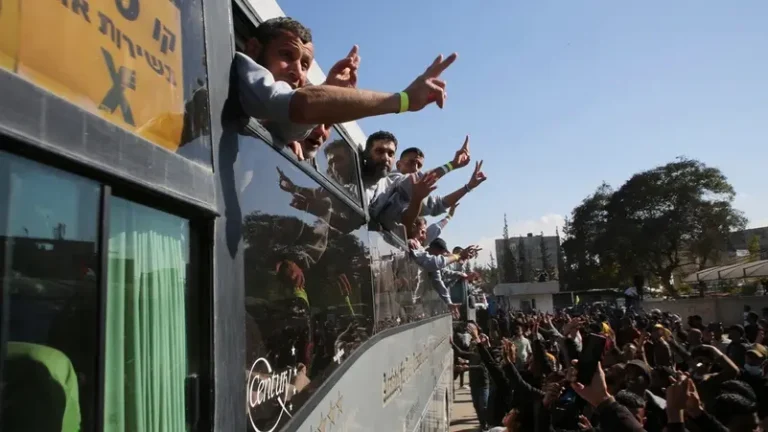 Three buses of freed Palestinians arrive in Gaza’s Khan Younis